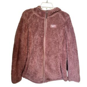Reebok Women’s Rose Pink Faux Fur Cozy Winter Hoodie Zipper Jacket size XL